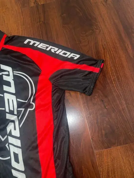 Merida Men's Short Sleeve Cycling Jersey Full Zip MTB Bike Shirt - Black/Red - Picture 5 of 16